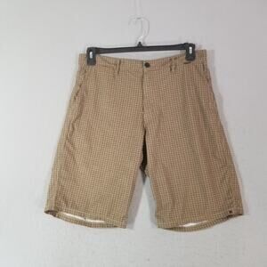 Hurley Phantom shorts men's 34x11 Brown plaid Dri-Fit stretch hybrid Beach Surf